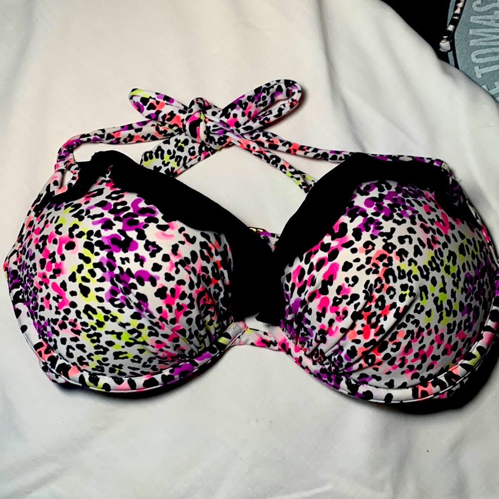 Victoria’s Secret bikini top multi colored with black ruffle